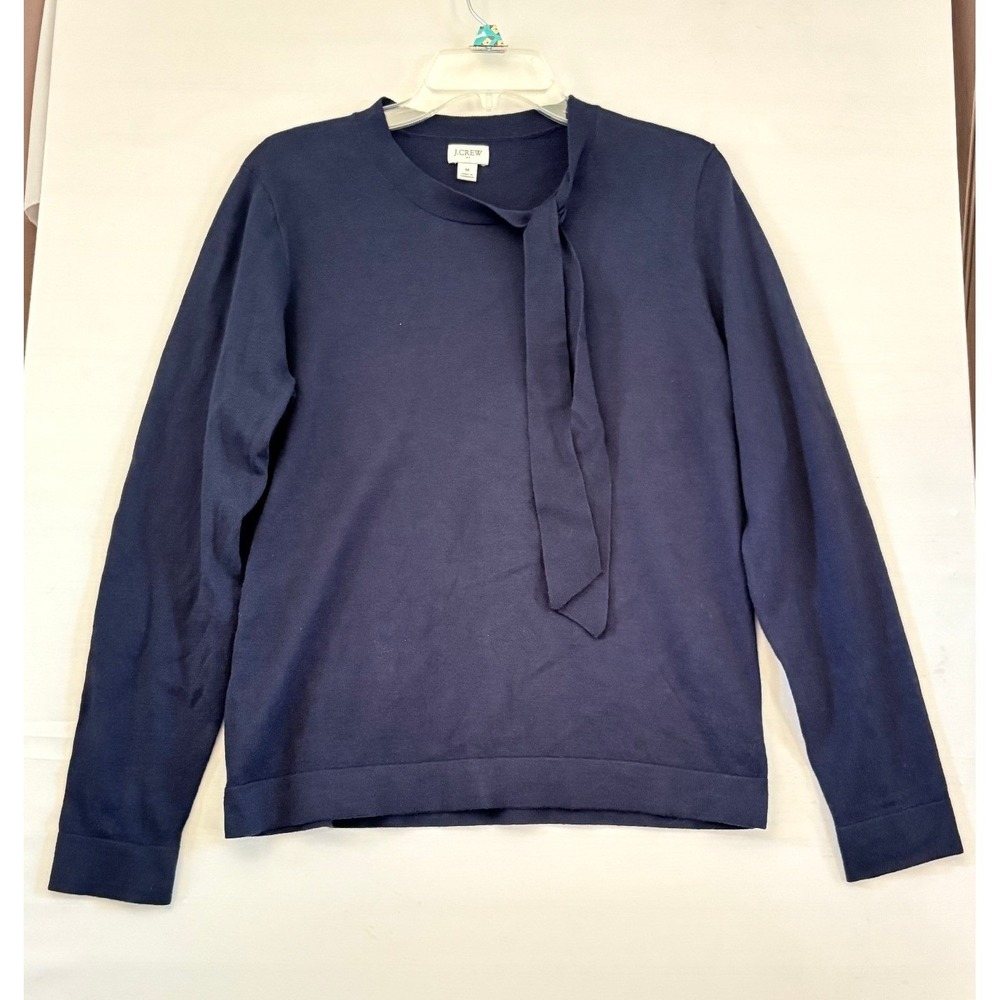 J.Crew Womens Navy‎ Blue Cotton Tie Neck Long Sleeve Sweater Size M